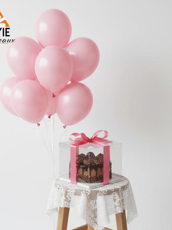 Gâteau d’anniversaire et ballon rose