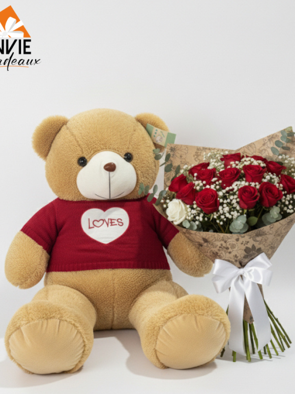 Peluches et roses