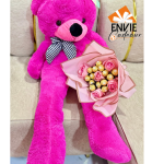 Peluche rose fushia 1m4 et bouquet