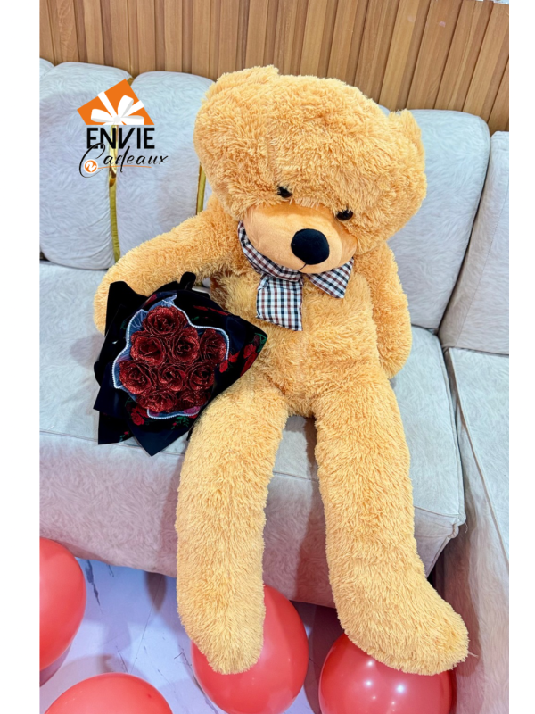 Peluche marron 1m4 et bouquet